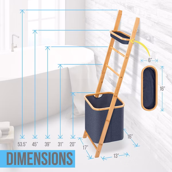 Bamboo Bath Towel Rack with Hamper - Space-Saving, Eco-Friendly