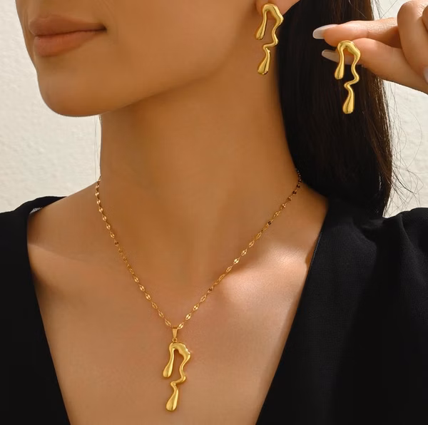 Minimalist Jewelry Sets Bangladesh – Dainty Gold Pendant Necklace & Earrings for Women Elegant