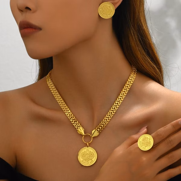 Eritrean Ethiopian Jewelry Sets Round Necklaces Earrings Ring For Women Hers African Arabian Wedding Ornaments Fashion Accessories Creative Gift