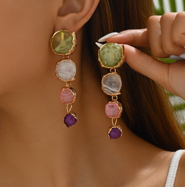 Long Colorful Round Crystal Earrings for Women Trendy Gold Earrings Sparkling Gemstone Drop Dangle Earrings Wedding Bridal Jewelry Gifts
