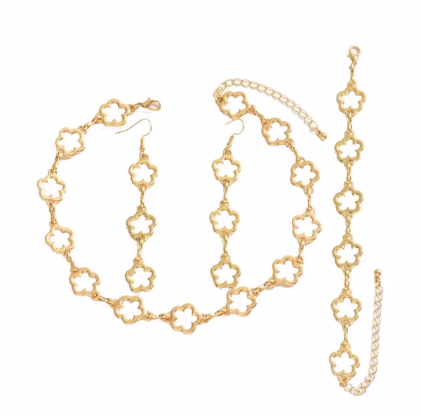 New 2026 Unisex Simple And Fashionable Design Geometric Hollowing Five Leaf Flower Bracelet Necklace Earrings For Hers Gift Jewelry Set Decoration Luxury Accessories Trendy Best For Women And Men