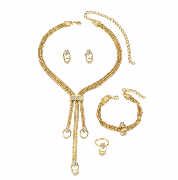 Sixexey Long Choker Jewelry Set Gold Cuban Necklace Earring Y Necklace Jewelry for Women